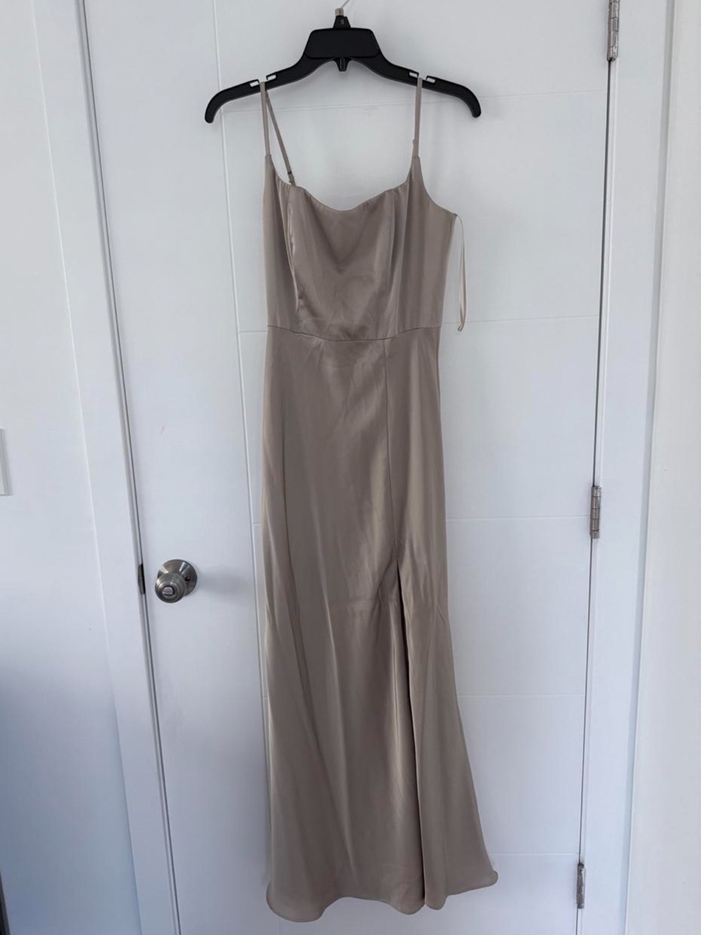 Birdy Grey Taupe Satin Cowl Neck Maxi Dress